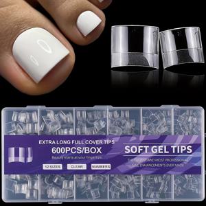 TEMU 프렌치 팁 젤 X 발톱 팁 짧은 사각형 투명 발톱 소프트 젤 발톱 팁 프렌치 발톱 발톱 팁 아크릴 네일 연장용 프레스 온 발톱