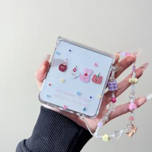 TEMU 휴대폰 케이스: 심플한 만화 작은 동물 체인 포함 접이식 휴대폰 케이스, 삼성 갤럭시 Z 플립 6 5G용, 여성용 느낌의 휴대폰 케이스