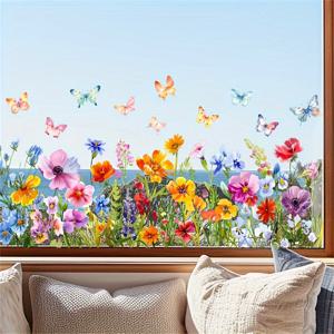 TEMU 꽃과 나비 패턴의 플로럴 가든 자체 접착 PVC 창 스티커, 유리 표면용 폴리염화비닐 데칼, 거실 침실용 홈 데코, 우주 테마 일회용 장식 스티커