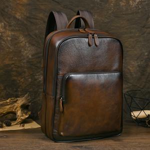TEMU 남성용 빈티지 천연 가죽 백팩 (15.6인치 노트북용), 상단 레이어 소가죽 소재