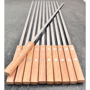 TEMU 12개 세트 강력한 스테인리스 스틸 바베큐 꼬치, 나무 손잡이 포함 - 고기, 닭고기, 새우, 야채용 긴 평면 그릴 꼬치 - 내구성 있는 야외 그릴 요리 도구, 고기 꼬치 | 슬림한 평면 디자인 | 나무 손잡이 그립