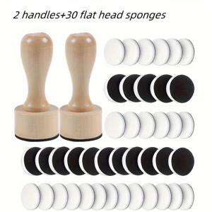 TEMU 전체 판매 라운드 잉크 혼합 도구 - 30개 교체 스폰지 폼 패드, 2개 미니 코팅 도구, 예술 용품, 공예 및 서예에 이상적, 공예 용품|스폰지 고무 패드|목재 손잡이 브러시, 잉크 브러시