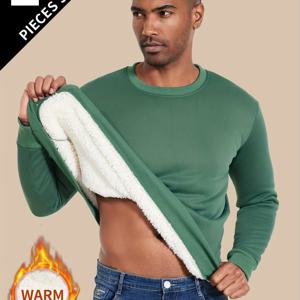 TEMU 남성용 안감 두꺼운 스웨트셔츠 - 캐주얼 라운드넥 긴팔 풀오버, 겨울용 보온 탑