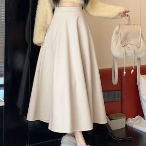 TEMU 여성용 신상 하이웨이스트 스커트, 가을/겨울, 피어형 몸매를 부드럽게 연출하는 플레어 실루엣과 주름 디자인이 특징입니다.