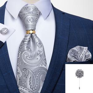 TEMU 남성용 실버 타이 플로럴 핸키 커프링크스 넥타이 링 코사지 웨딩 파티 선물 5개 세트