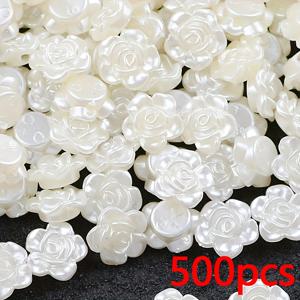 TEMU 500개 12mm 흰색 납작한 바닥의 장미 모양의 레진 소재 비즈, 변색 방지 기능으로 팔찌, 목걸이, 귀걸이 및 기타 수제 주얼리 제작에 적합하며 의류 추가 및 신발 장식에도 사용 가능