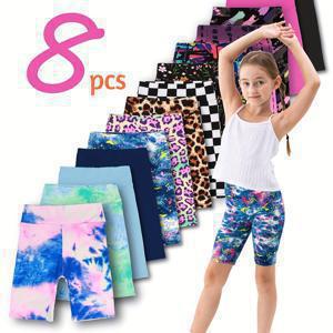 TEMU 여아용 랜덤 하이웨이스트 5단 레깅스 8매 세트, 매우 부드럽고 신축성 있는 소재로 요가, 사이클링, 댄스에 적합