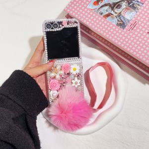 TEMU 휴대폰 케이스 - 갤럭시 Z 플립 6 5 4 3 호환 럭셔리 라인스톤 접이식 폰 케이스