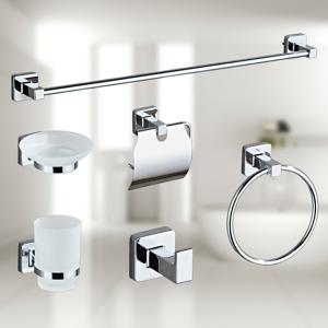 TEMU 6피스 모던 스테인리스 스틸 욕실 액세서리 세트 - 벽걸이 타월 바, 링, 종이 거치대, 컵, 접시 & 후크 - 우아한 홈 데코를 위한 세련된 디자인