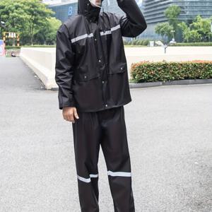 TEMU 1개 남성용 성인 블랙 이중 레이어 우비 및 레인 팬츠 세트 (후드, 지퍼, 버튼 포함), 단색, 상하분리형, 사계절 야외 정글 모험에 적합