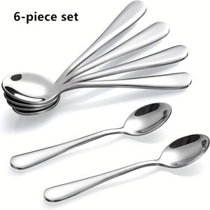 TEMU 스테인리스 스틸 티스푼 6개 세트, 커피 농축용 숟가락, 식기세척기로 세탁 가능, 설탕, 페이스트리, 카푸치노, 아이스크림에 적합, 가족 모임 및 축제용