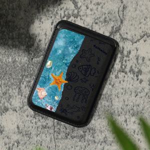 TEMU 럭셔리 패션 아름다운 해변 요소 패턴 인조 가죽 자석 카드 홀더 아이폰 16 15 14 프로 맥스 인조 가죽 지갑 부착물, 1-2 카드를 보관, 내장 보안 포켓이 장착되어 있습니다.