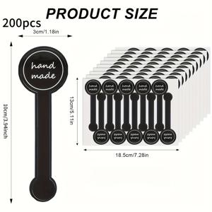 TEMU 긴 케이크 포장, 제품 밀봉 스티커, 문구류 스티커 및 선물 라벨용 블랙 롤리팝 디자인의 수제 스티커 200개