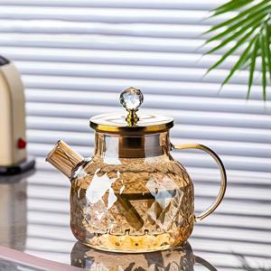 TEMU 암버 컬러 두꺼운 유리 물주전자, 스타일리시 물통, 내열성, 가열에 적합, 냉수 주전자, 뜨거운 물 주전자, 끓는 냄비, 티포트, 과일 차 주전자, 레몬 물통, 음료 주전자, 고 붕규산 유리 주전자