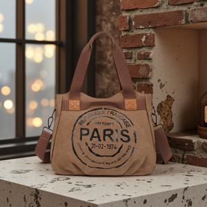 TEMU 레터 프린트 대용량 여성 숄더 & 크로스백 빈티지 캔버스 가방