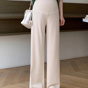 TEMU 플러스 사이즈 임산부용 와이드 레그 팬츠, 여름 경량 아이스 실키 섬유 원단, 발목 팬츠 300, 복부 서포트가 있는 아우터웨어 루즈핏, 캐주얼하고 흐르는 듯한 핏