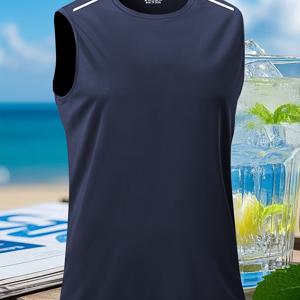 TEMU 캐주얼 통기성 민소매 라운드넥 탑, 스포츠 러닝 셔츠, 흡습 T셔츠, 반팔 짐 운동 셔츠