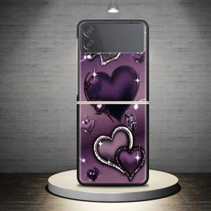 TEMU 휴대폰 케이스 - 삼성 갤럭시 Z Flip3, Z Flip4, Z Flip 5G, Z Flip5, Z Flip6 용 케이스, 보라색 하트 패턴의 하드 커버 디자인