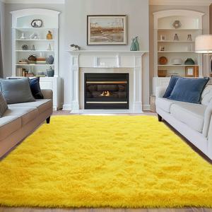 TEMU 부드러운 플러시 노란색 지역 매트 - 거실, 침실 또는 기숙사 장식용 아늑하고 스타일리쉬 | 세탁기 사용 가능한 폴리에스터 | 대형 사이즈(≥1.8m) | 따뜻하고 초대적인 미적 추가, 침실의 편안함 | 현대적인 스타일 | 내구성 있는 편안함, 침실용 러그