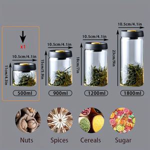 TEMU 4개/1개 주방용 투명 밀폐 차통 프레스 밀봉 뚜껑 - 다목적, 냉동실 안전 보관 용기, 방습, 내한, 내열. 곡물 및 향신료 용기, 고강도 보로실리케이트 유리 보관병, 간단하고 두꺼운 내열 디자인, 주방 정리 및 보관에 이상적. 견과류, 커피콩, 설탕조각, 파슬리플레이크, 병고기, 치즈조각 등에 완벽. 요리, 식사 및 가정용 주방 사용에 적합