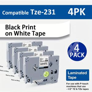 TEMU 브라더 P-Touch 호환 멀티컬러 리필 라벨 테이프 4팩, 12mm 0.47인치 TZe 231 131 431 531 631 731 831 335, PT-H110 PT-D210 D400 1290 라벨 메이커 호환