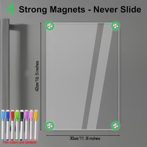 TEMU 대형 사이즈/A3/11.8인치 X 16.5인치 - 아크릴 마그네틱 투명 건식 지우개 재사용 화이트보드, 건식 지우개 할 일 목록, 주방 메뉴, 냉장고 메모에 적합, 랜덤 색상 마커 8개 포함, 벽걸이형 메모판