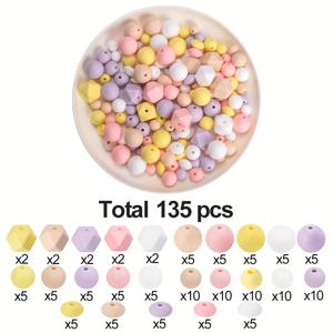 TEMU 135개 실리콘 비즈 세트 - 육각형 & 둥근 비즈 DIY 공예 키트 (5가지 색상 9-15mm), 키체인/펜던트/목걸이/팔찌/ID 끈 제작용, 성인 및 청소년을 위한 창의적인 선물