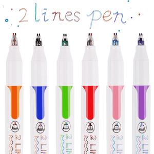 TEMU 사무용품, 6/12개 듀얼팁 펜, 다양한 색상, 아웃라인 펜, 이중색 펜, 3D 드로잉 펜, 3D 쓰기 펜, 더블 라인 마커, 미술 필수품, 개학 시즌, 학교 및 사무실 사용