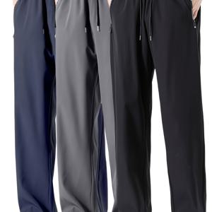 TEMU 남성 여름 긴 바지 3종 세트, 흡습성, 루즈핏, 통기성, 단색, 속건성, 경량, 땀 흡수