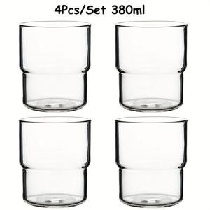 TEMU 빈티지 유리 컵 4개 세트, 300ml/380ml, 투명하고 귀여운 디자인, 쌓을 수 있도록 설계됨. 고 붕규산으로 제작된 이 칵테일 글라스에서는 물, 소다, 우유, 주스, 커피 등 따뜻하고 차가운 음료 모두에 적합합니다.