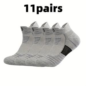 TEMU 크루 삭스 11켤레, 수건 바닥 도톰한 미끄럼 방지 흡습성 마라톤 아웃도어 러닝용 운동 발목 양말, 캐주얼 양말