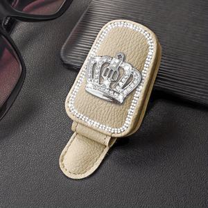 TEMU 1개 크라운 장식 자석 안경 클립, PU 가죽 차량용 패션 안경 선바이저 홀더, 다기능 지갑 클립, 컴팩트하고 우아한 디자인, 간편한 설치, 여성용 차량 액세서리