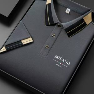 TEMU 남성용 경량 소프트 폴로 셔츠, 'MILANO ITALIA' 프린트 | 통기성 좋은 여름 캐주얼 및 비즈니스 웨어, 레귤러 핏, 버튼 칼라, 휴가 및 일상 사용에 적합, 패션 대비 디자인, 부드러운 원단