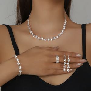 TEMU 패셔너블하고 맞춤형 신상 성격 발자국 목걸이 팔찌 귀걸이 반지 4종 세트 데일리 파티 주얼리