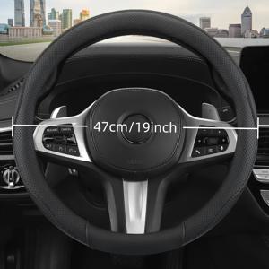 TEMU 대형 트럭, 공사용 차량, 화물 트럭용 스티어링 휠 커버, 16인치~20인치 자동차 핸들에 적합, 통기성 PU 가죽 및 나파 PU 가죽 제작, 미끄럼 방지, 내마모성 소형 PU 가죽 딩 마사지 그립, 자동차 내장 액세서리