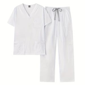 TEMU 신상 퀵드라이 반팔 롱팬츠 스큐브 세트 - 남녀공용 구강 간호사 의사 애완동물 병원 작업복