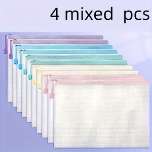 TEMU 10개/4개 A4 지퍼 파일 파우치, 투명 방수 보관 가방 – 학교, 사무실 및 교실 정리용, 문구류 – 핑크, 블루, 그린, 옐로우, 퍼플