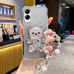 TEMU 귀여운 레인저 체인 브레이슬릿, 러브 하트 디자인, 퀵 샌드 비즈, 및 곰 브래킷을 특징으로 합니다. 이 럭셔리 폰 케이스, 그라데이션 글리터 핏이 for samsung for galaxy S25 Edge용으로 설계되어 충격 방지 기능을 제공합니다.