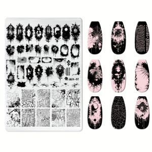 TEMU 1개 네일 아트 스탬핑 플레이트 잎사귀 거미줄 고양이 네일 전사 네일 템플릿 스테인리스 스틸