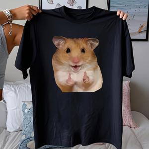 TEMU 햄스터 패턴이 있는 긴 루즈핏 반팔 셔츠, 여름 캐주얼 Y2K 스타일에 완벽