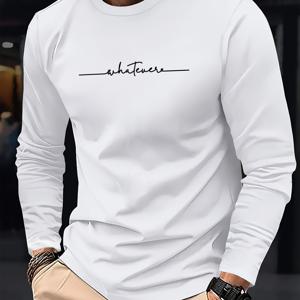 TEMU 남성용 라운드넥 긴팔 티셔츠, 스타일리시한 스트리트 스타일 통기성 티, 봄/여름 휴가에 적합한 캐주얼하고 편안한 상의, 남성 캐주얼 웨어 선물로 완벽