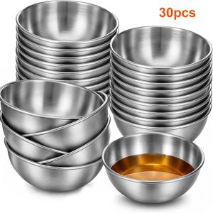 TEMU 30개 중 16개 스테인리스 스틸 재질의 메탈 소스 볼. 조미료 서빙, 미니 소스 접시, 작은 스시 딤핑 접시에 적합하며 주방 애피타이저에 완벽합니다.