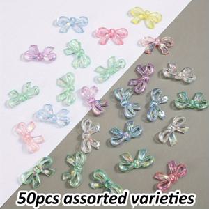 TEMU 50개 AB 투명 홀로우 아웃 보우 비즈 - 반짝이는 광택, 주얼리 제작, 귀걸이, 목걸이, 팔찌용 - 22x29mm 크래프트 비즈, 22-29 게이지 볼