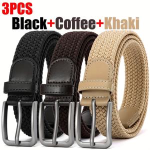 TEMU 3개 세트, 남성용 스포츠 탄성 벨트, 고품질 합금 버클 골프 벨트, 직조 무홀 디자인, 어디서나 조절 가능한 사이즈, 편안하고 통기성 좋은 데님과 캐주얼 팬츠 매치 의류 액세서리, 모든 상황에 적합한 다기능 벨트