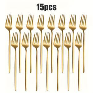 TEMU 골든 스테인리스 스틸 메인 다이닝 포크 5/15세트, 8.46인치 미러 폴리쉬 샐러드 포크, 포르투갈 스타일 디저트 포크, 식기세척기 안전, 가정용 주방, 호텔 레스토랑, 생일 파티 및 축제 행사용