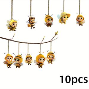 TEMU 10개 자연스러운 나무 러스틱 벌 크리스마스 장식 - 축제 분위기와 생동감 넘치는 색상의 손으로 만든 벌 장식, 트리 & 집 및 선물용