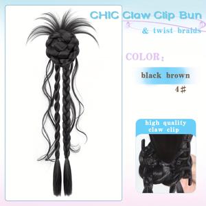 TEMU 브레이드 & 포니테일이 있는 시크한 플라워 번 헤어 익스텐션 클립 - 여성용 합성 컬리 웨이브 클립인 치뇽, 결혼식, 파티, 일상용 쉬운 업두 스타일 액세서리, 귀여운 헤어 액세서리, 안전한 클로우 부착