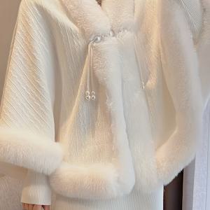 TEMU 여성용 우아한 벨벳 케이프 숄 - 가을/겨울 패션용 조절 가능한 후드, 긴 소매 및 앞 포켓이 있는 플러시 인조 퍼 따뜻한 겨울 재킷, 편안한 아우터웨어, 세련된 스타일, 부드러운 질감