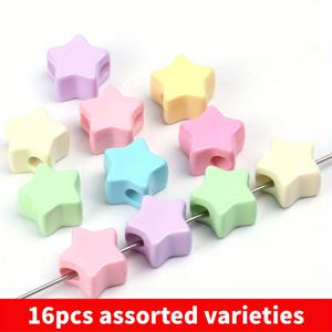 TEMU 귀여운 주얼리 만들기에 완벽한 23mm 마카롱 색상 아크릴 비즈의 대형 모양 4개 또는 16개 세트입니다. 다양한 주얼리 제작 용품 및 정교한 홈 데코에 이상적인 혼합 색상 아크릴 비즈입니다.