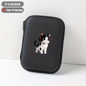 TEMU 2D 평면 프린팅 프로그래밍 고양이 2가지 패턴 1개 - 하드 쉘 수납 박스, 휴대용 통근용 다기능 휴대폰 케이블 핸드백, 신분증 및 동전 지갑, 가족과 친구를 위한 새해 선물, 밸런타인데이 선물, 2D 평면